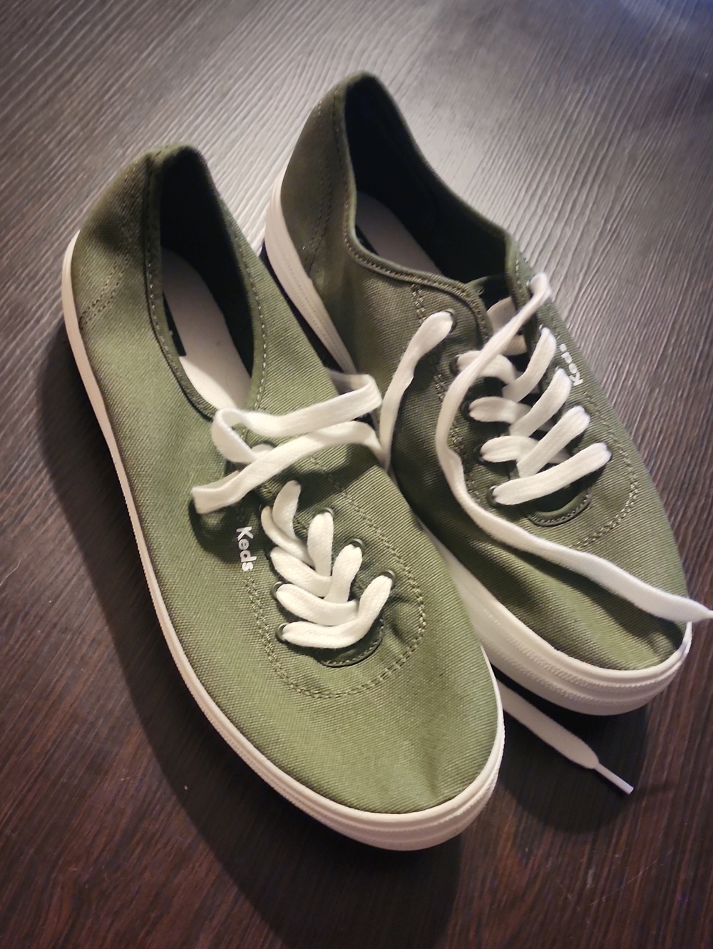 Keds Olive Green Canvas Low-Top Sneakers with White Laces